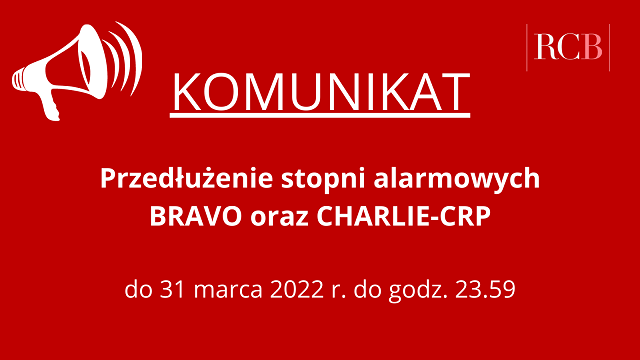 Miniaturka artykułu Przedłużenie stopni alarmowych BRAVO oraz CHARLIE-CRP