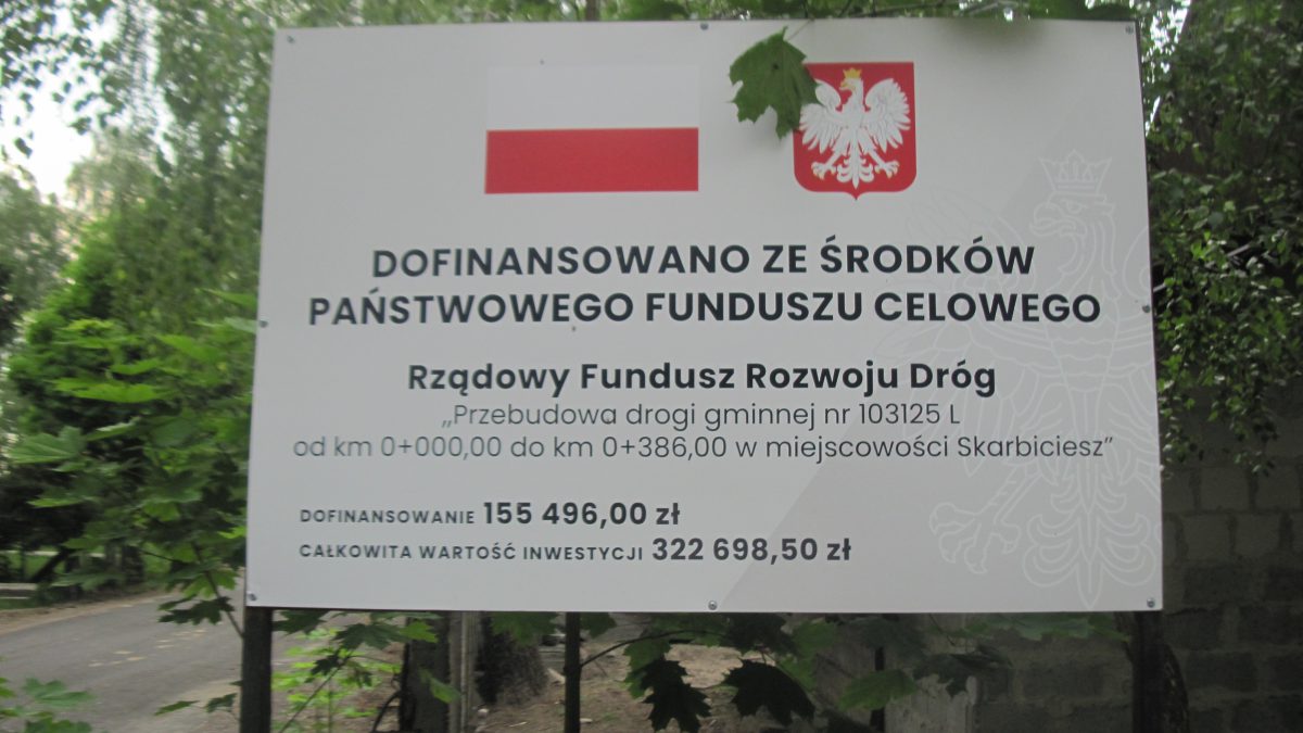 Miniaturka artykułu Zakończono realizację inwestycji pn. „Przebudowa drogi gminnej nr 103125L od km 0+000,00 do km 0+386,00 w miejscowości Skarbiciesz”.