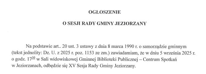 Miniaturka artykułu Zapraszamy na Nadzwyczajną sesję Rady Gminy
