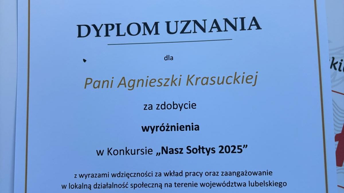 Miniaturka artykułu Pani Agnieszka Krasucka – sołtys Stoczka Kockiego w Gminie Jeziorzany znalazła się w gronie 10 wyróżnionych sołtysów w woj. lubelskim.